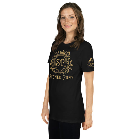 Women's Black Luxe Western Wear T-Shirt Left Side View with Worn By Legends Sleeve Detail - Stoned Pony Apparel